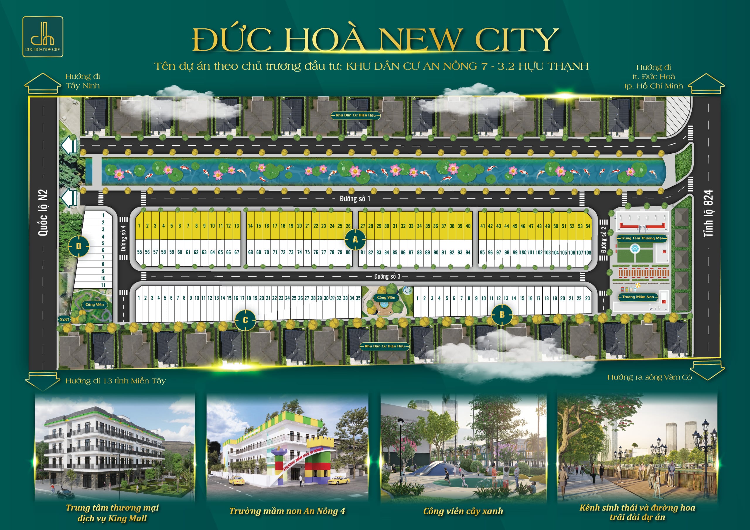 phối cảnh 3d tiện ích và sơ đồ dự án đức hòa new city an nông land